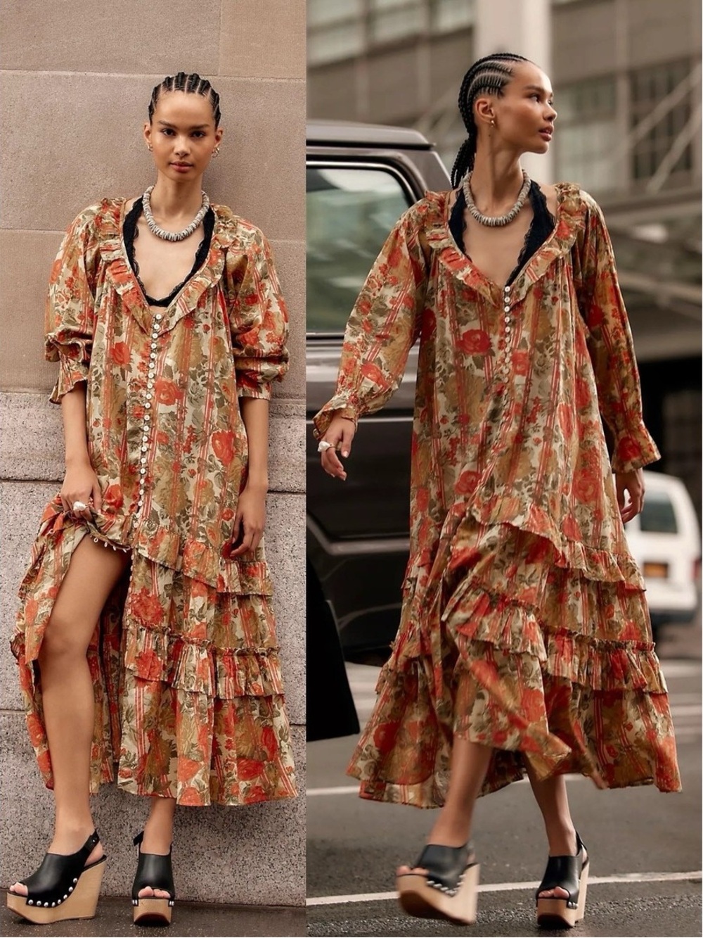 Free People Orange Multi Floral Ruffle Tiered Maxi Dress - Picture 5 of 9